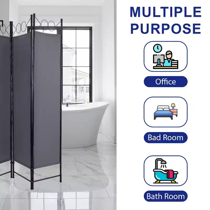 FDW Paravents 4 Panneaux 1,7 m Paravent Pliant Autonome Cloison de Séparation Intimité avec Tissu et Cadre Métallique pour Bureau à Domicile Chambre