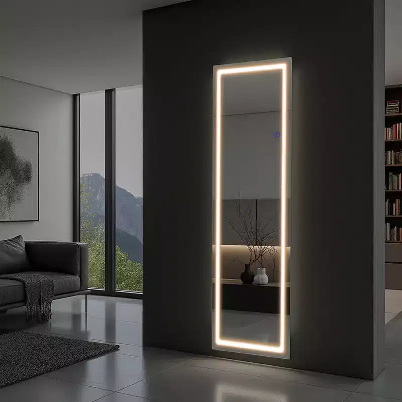 Miroir LED autoportant : Pleine longueur, sans cadre, aluminium, 160x40x2cm