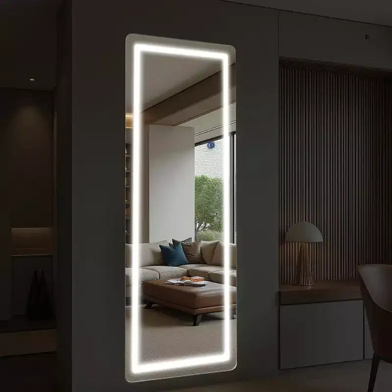 Miroir LED autoportant : Pleine longueur, sans cadre, aluminium, 160x40x2cm
