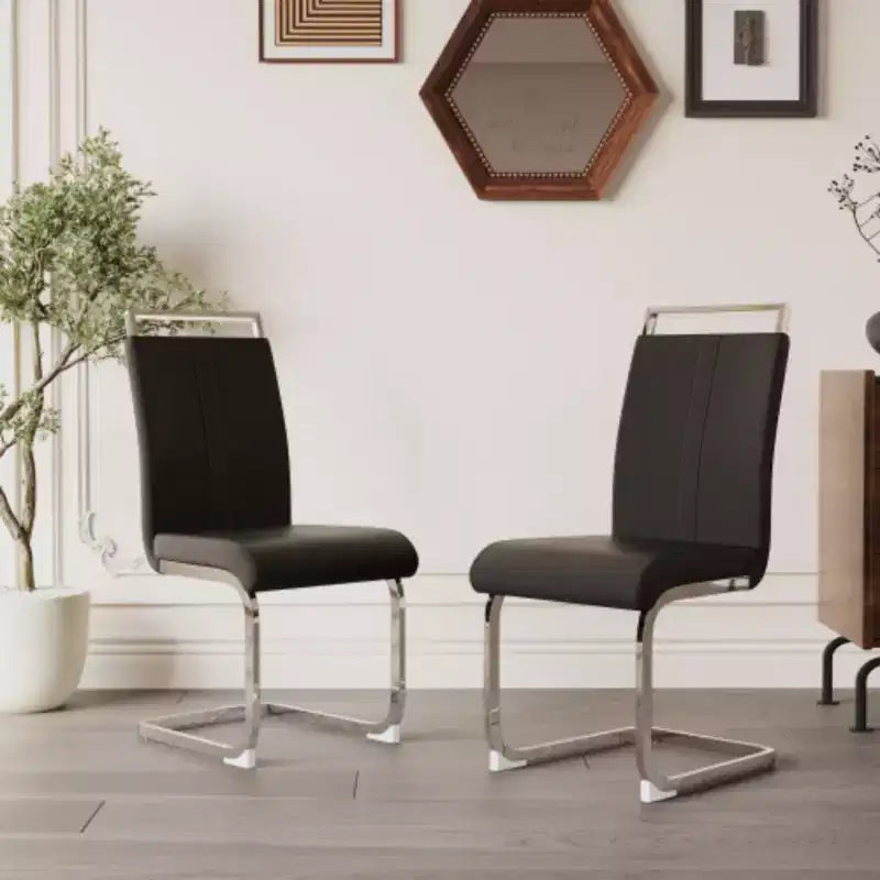Lot de 2 chaises de salle à manger modernes à dossier haut avec pieds en métal en forme de C