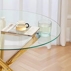 Table à manger avec pieds croisés en métal et plateau en verre, table de cuisine moderne peu encombrante pour salon
