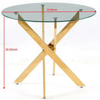 Table à manger avec pieds croisés en métal et plateau en verre, table de cuisine moderne peu encombrante pour salon