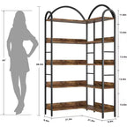 Étagère d'angle, étagère en forme de L arquée à 5 niveaux avec cadre métallique pour salon chambre à coucher