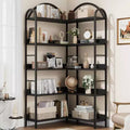 Étagère d'angle, étagère en forme de L arquée à 5 niveaux avec cadre métallique pour salon chambre à coucher