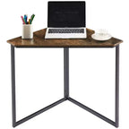 VECELO Corner Computer Desk, Corner Table with Steel Frame for Small Space, Triangle Shape, Brown