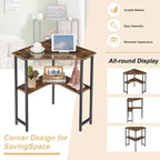 VECELO Bureau d'angle, table d'angle avec cadre en acier pour petit espace, forme triangulaire, marron