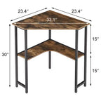 VECELO Bureau d'angle, table d'angle avec cadre en acier pour petit espace, forme triangulaire, marron