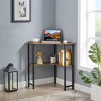 VECELO Bureau d'angle, table d'angle avec cadre en acier pour petit espace, forme triangulaire, marron