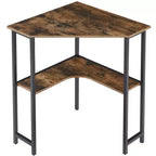 VECELO Bureau d'angle, table d'angle avec cadre en acier pour petit espace, forme triangulaire, marron