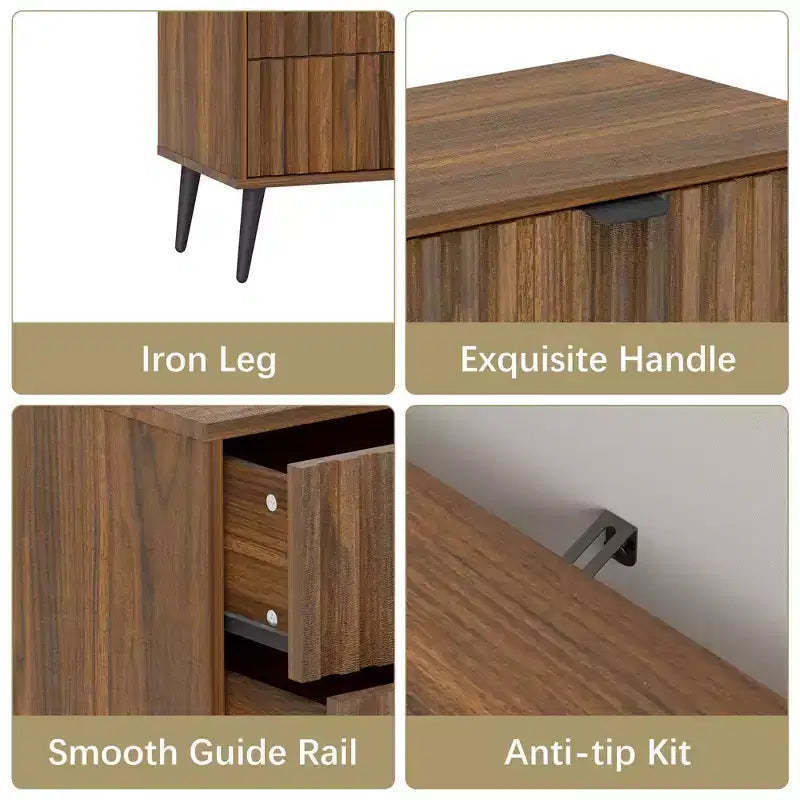 Commode 6 tiroirs cannelés 47", commodes modernes pour chambre à coucher, commode de rangement en bois avec tiroirs à bulles, marron