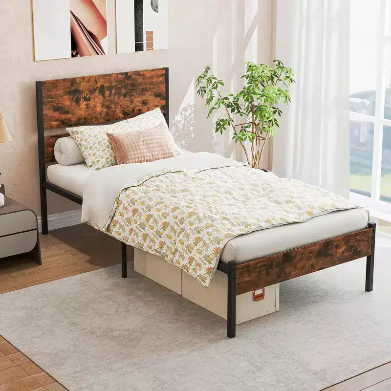 Costway Twin/Full/Queen/King Size Bed Frame with Wooden Headboard Under-Bed Storage No Box Spring Needed