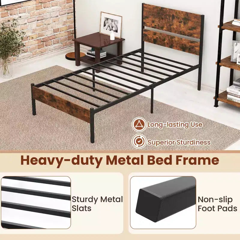 Cadre de lit Costway pour lits jumeaux/double/queen/king size avec tête de lit en bois, rangement sous le lit, pas besoin de sommier tapissier