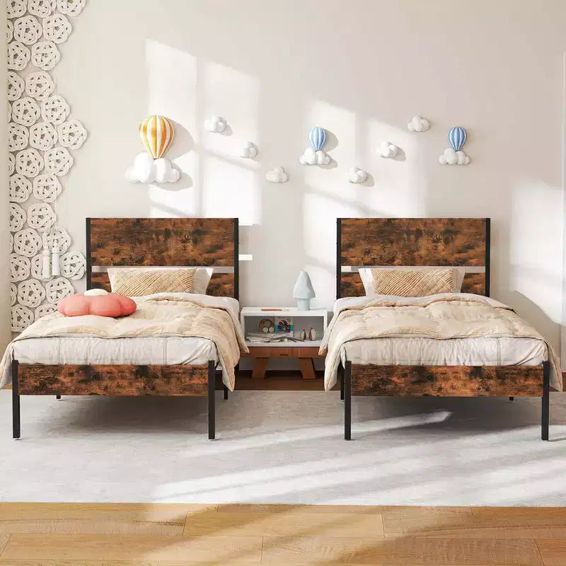 Cadre de lit Costway pour lits jumeaux/double/queen/king size avec tête de lit en bois, rangement sous le lit, pas besoin de sommier tapissier