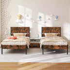 Cadre de lit Costway pour lits jumeaux/double/queen/king size avec tête de lit en bois, rangement sous le lit, pas besoin de sommier tapissier