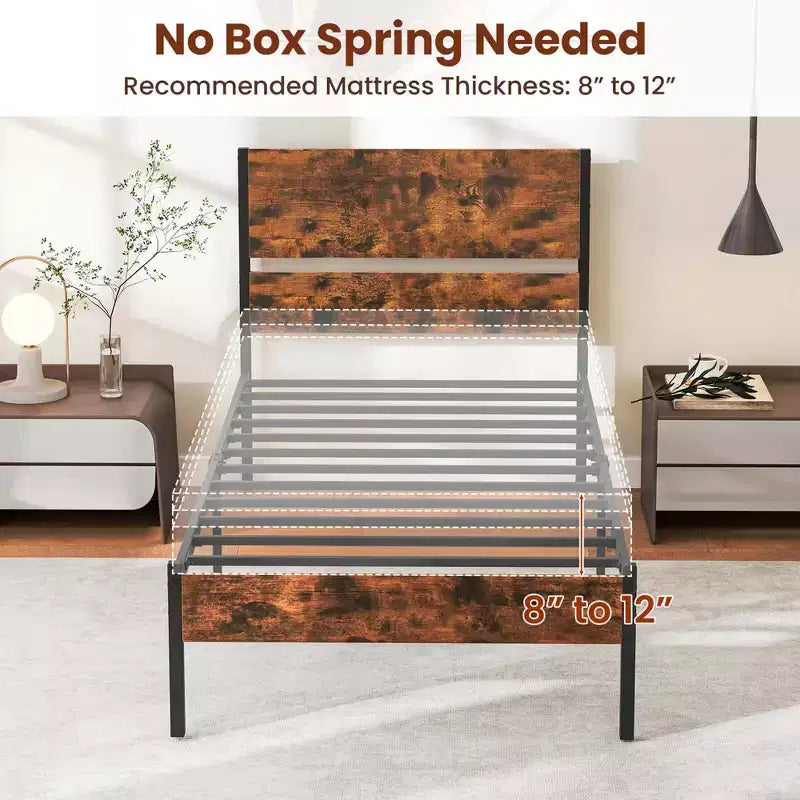 Cadre de lit Costway pour lits jumeaux/double/queen/king size avec tête de lit en bois, rangement sous le lit, pas besoin de sommier tapissier