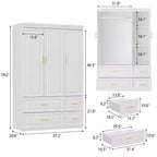Armoire blanche Hitow, garde-robe moderne minimaliste, motifs à lignes, accessoires dorés
