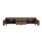 Meuble TV Mid-Century avec 2 tiroirs, console média pour TV jusqu'à 80'', centre de divertissement avec rangement, noyer - ModernLuxe