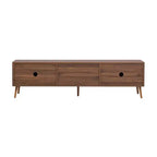 Meuble TV Mid-Century avec 2 tiroirs, console média pour TV jusqu'à 80'', centre de divertissement avec rangement, noyer - ModernLuxe
