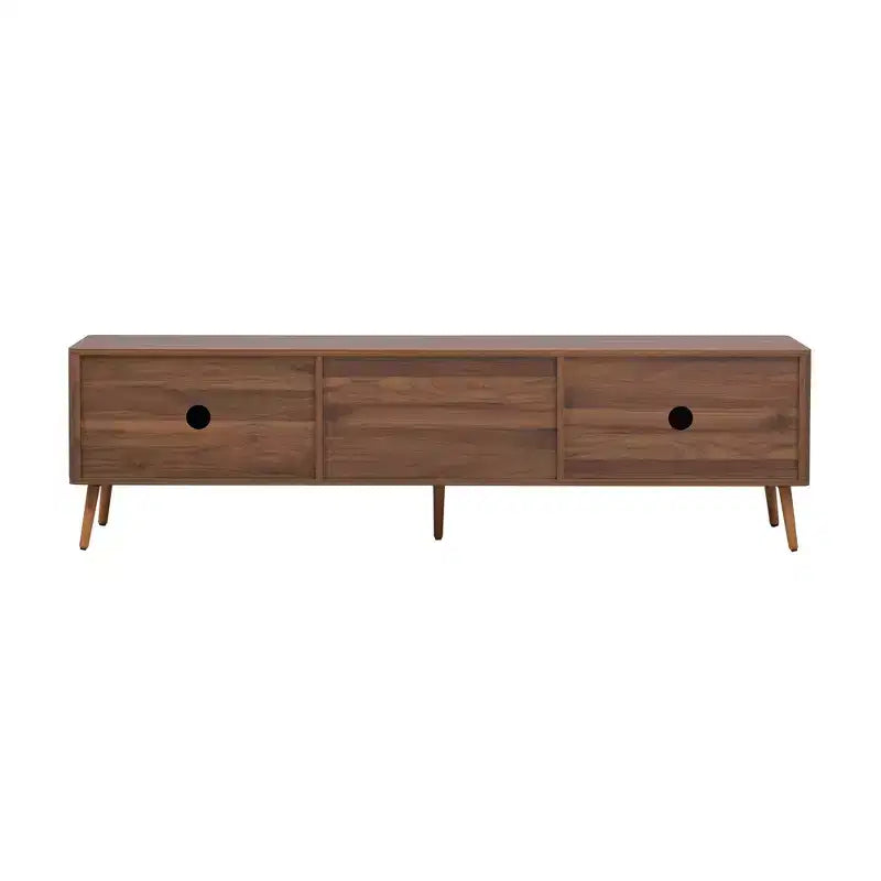 Meuble TV Mid-Century avec 2 tiroirs, console média pour TV jusqu'à 80'', centre de divertissement avec rangement, noyer - ModernLuxe