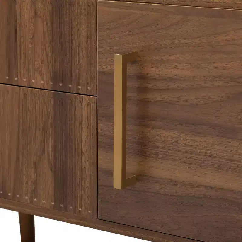 Meuble TV Mid-Century avec 2 tiroirs, console média pour TV jusqu'à 80'', centre de divertissement avec rangement, noyer - ModernLuxe