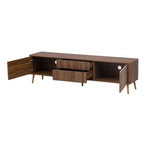 Meuble TV Mid-Century avec 2 tiroirs, console média pour TV jusqu'à 80'', centre de divertissement avec rangement, noyer - ModernLuxe