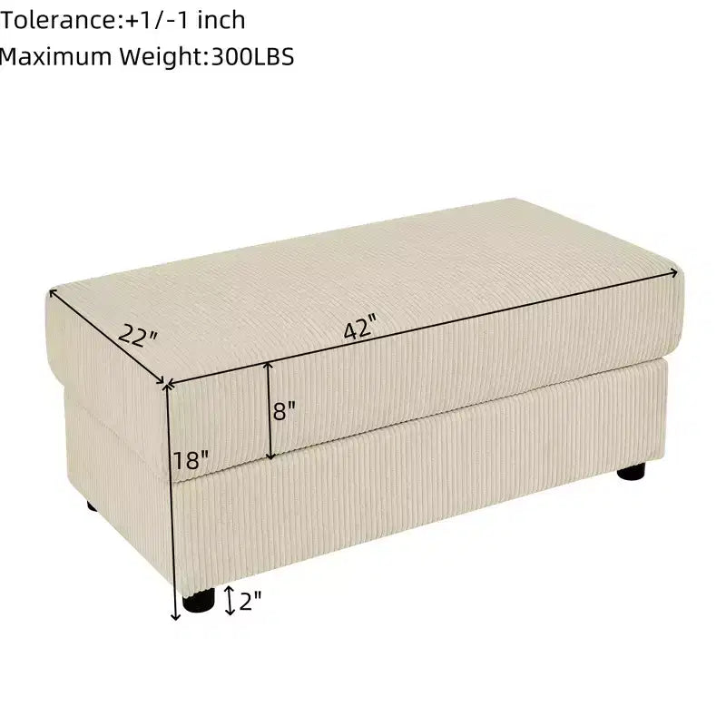 Causeuse moderne en velours côtelé GDFStudio Jean 73 avec porte-gobelets, rangement dans les accoudoirs, support de téléphone portable et pouf