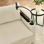 Causeuse moderne en velours côtelé GDFStudio Jean 73 avec porte-gobelets, rangement dans les accoudoirs, support de téléphone portable et pouf
