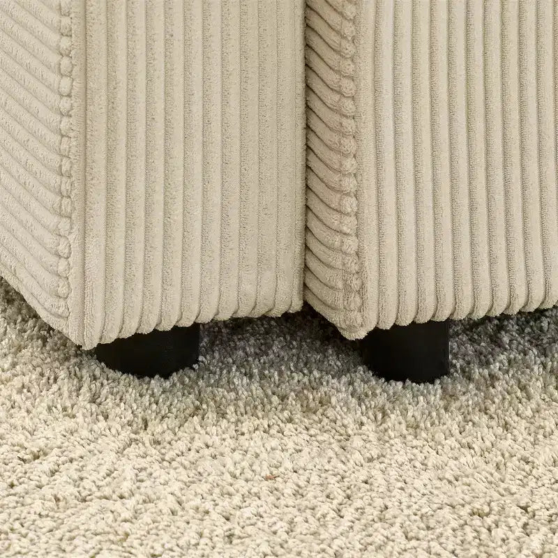 Causeuse moderne en velours côtelé GDFStudio Jean 73 avec porte-gobelets, rangement dans les accoudoirs, support de téléphone portable et pouf