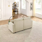 Causeuse moderne en velours côtelé GDFStudio Jean 73 avec porte-gobelets, rangement dans les accoudoirs, support de téléphone portable et pouf