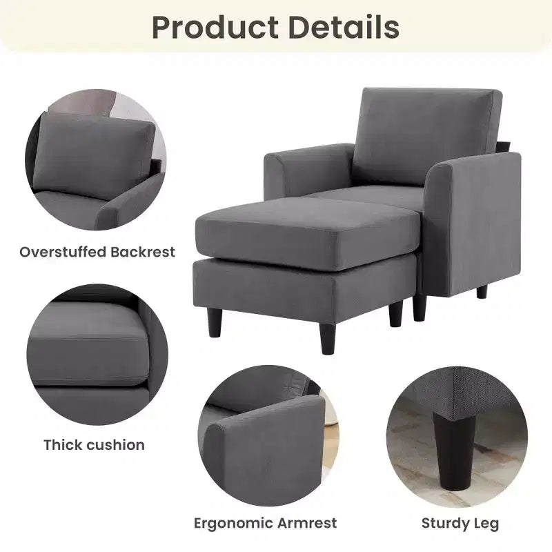 Fauteuil d'appoint Hyleory Modern Comfort avec Ottomane - Idéal Salon Chambre à Coucher, Essentiel pour Coin Lecture Moderne et Simple
