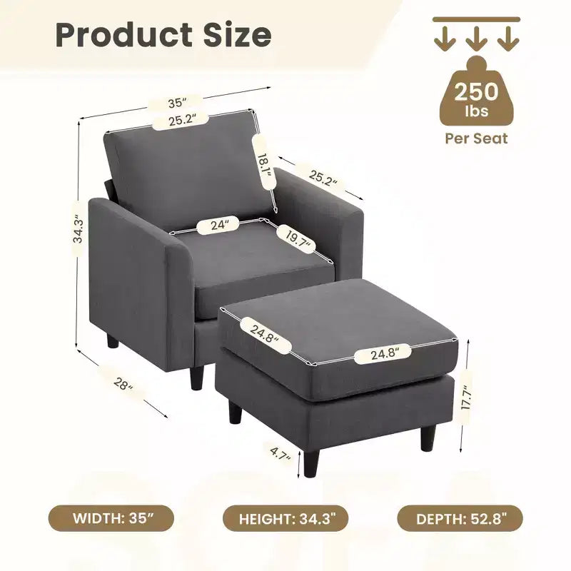 Fauteuil d'appoint Hyleory Modern Comfort avec Ottomane - Idéal Salon Chambre à Coucher, Essentiel pour Coin Lecture Moderne et Simple