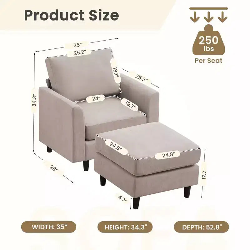 Fauteuil d'appoint Hyleory Modern Comfort avec Ottomane - Idéal Salon Chambre à Coucher, Essentiel pour Coin Lecture Moderne et Simple