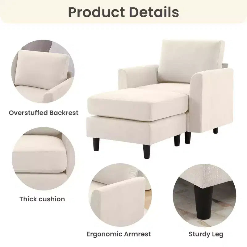 Fauteuil d'appoint Hyleory Modern Comfort avec Ottomane - Idéal Salon Chambre à Coucher, Essentiel pour Coin Lecture Moderne et Simple