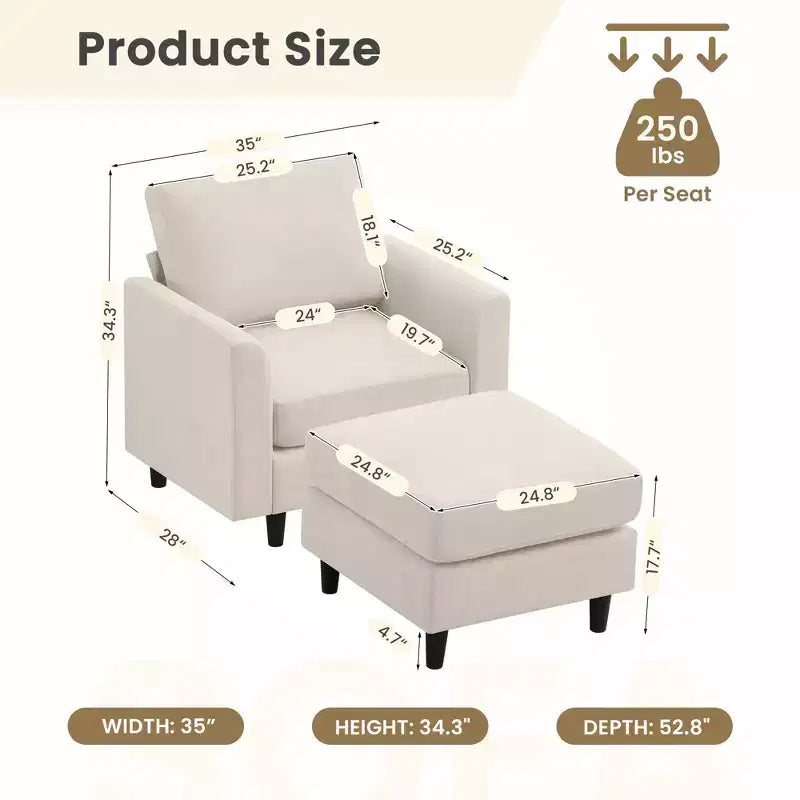Fauteuil d'appoint Hyleory Modern Comfort avec Ottomane - Idéal Salon Chambre à Coucher, Essentiel pour Coin Lecture Moderne et Simple