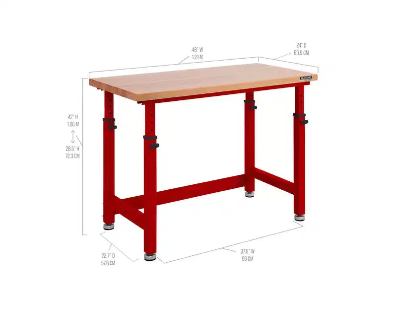 Table d'établi robuste UltraHD de Seville Classics avec plateau en bois, 48 po L x 24 po P x 28 à 42 po H