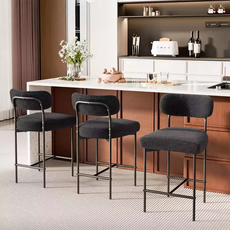 WARMOUNTS Set of 3 Upholstered Modern Counter Height Barstool