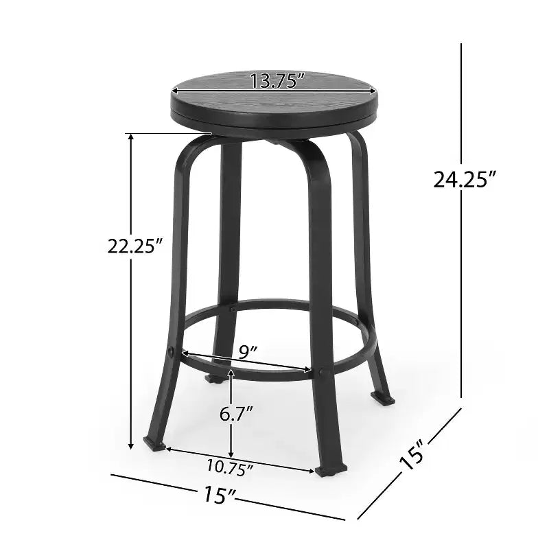 Tabourets de comptoir pivotants sans dossier GDFStudio Comet Modern Industrial Iron de 61,6 cm (lot de 2)