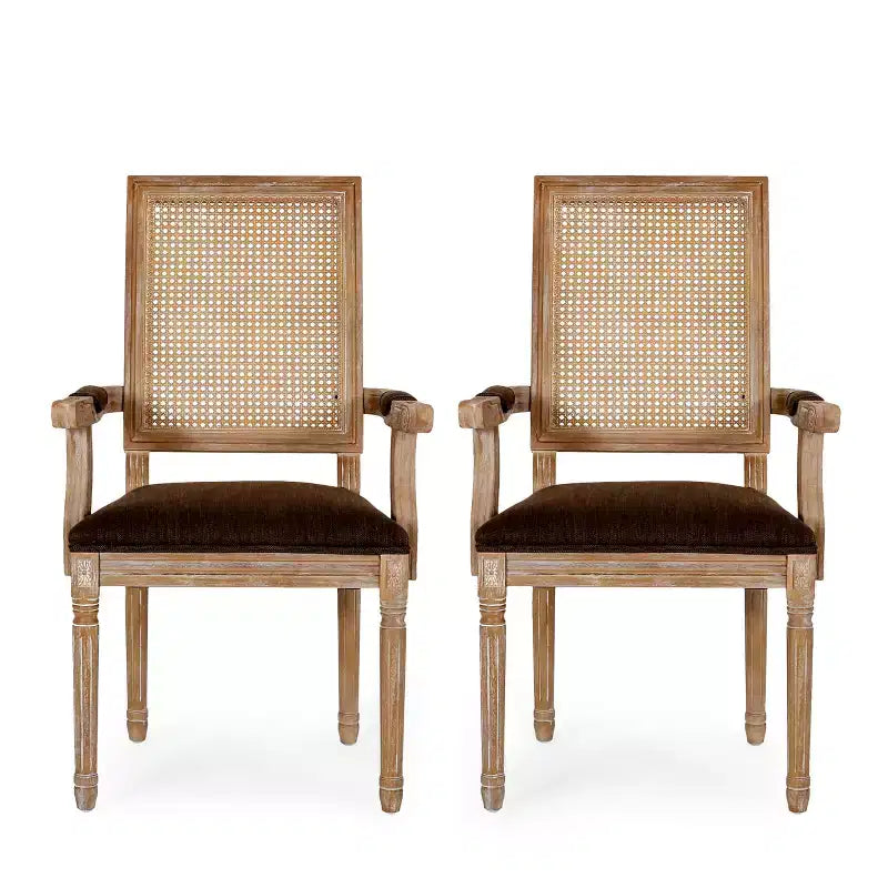 Chaises de salle à manger rembourrées GDFStudio Zentner en bois et cannage de style champêtre (lot de 2)