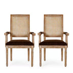 Chaises de salle à manger rembourrées GDFStudio Zentner en bois et cannage de style champêtre (lot de 2)