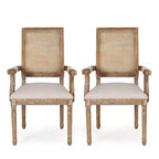 Chaises de salle à manger rembourrées GDFStudio Zentner en bois et cannage de style champêtre (lot de 2)