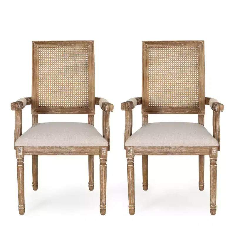 Chaises de salle à manger rembourrées GDFStudio Zentner en bois et cannage de style champêtre (lot de 2)