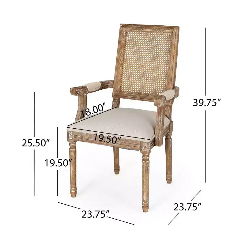 Chaises de salle à manger rembourrées GDFStudio Zentner en bois et cannage de style champêtre (lot de 2)