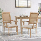 GDFStudio Zentner French Country Wood and Cane Upholstered Dining Chairs (Set of 2)