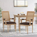 Chaises de salle à manger rembourrées GDFStudio Zentner en bois et cannage de style champêtre (lot de 2)