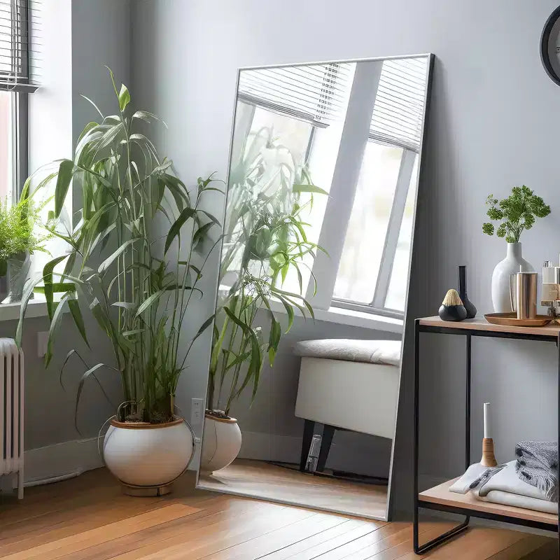 Aluminum Alloy Thin Edge Right Angle Rectangle Silver Full Length Mirror 150x90x2cm (Without Bracket)