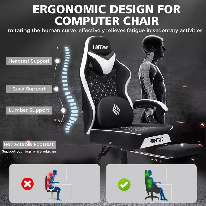 Fauteuil de jeu de massage en cuir Hoffree, chaise de bureau ergonomique pour PC avec repose-pieds et réglable