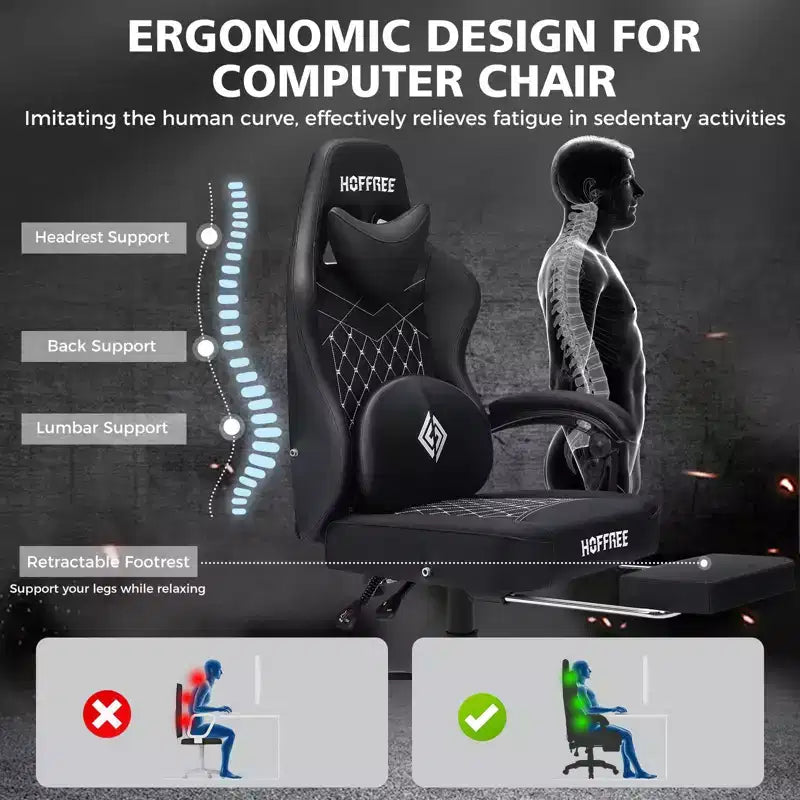 Fauteuil de jeu de massage en cuir Hoffree, chaise de bureau ergonomique pour PC avec repose-pieds et réglable