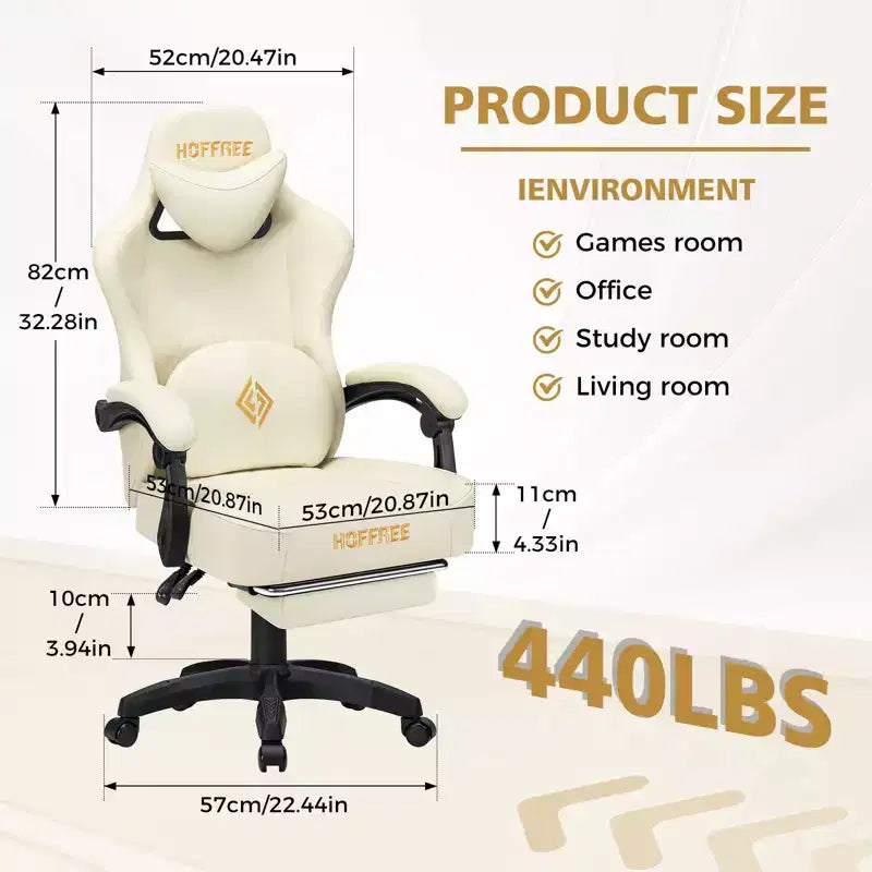 Fauteuil de jeu de massage en cuir Hoffree, chaise de bureau ergonomique pour PC avec repose-pieds et réglable