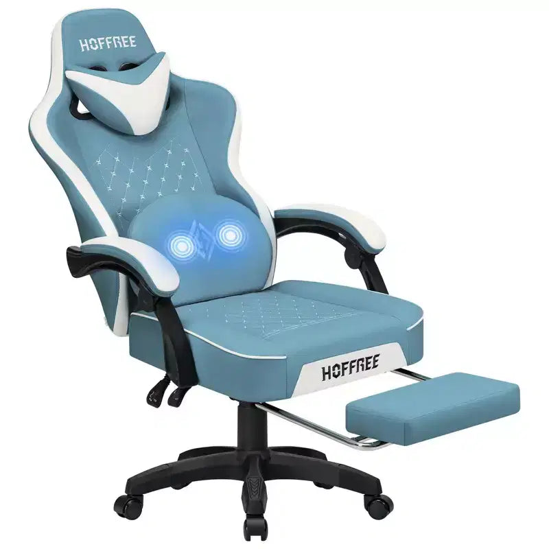 Fauteuil de jeu de massage en cuir Hoffree, chaise de bureau ergonomique pour PC avec repose-pieds et réglable