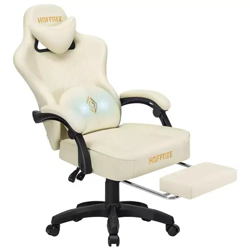 Fauteuil de jeu de massage en cuir Hoffree, chaise de bureau ergonomique pour PC avec repose-pieds et réglable